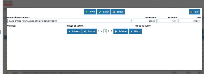 Tela navegando entre os registros já cadastrados